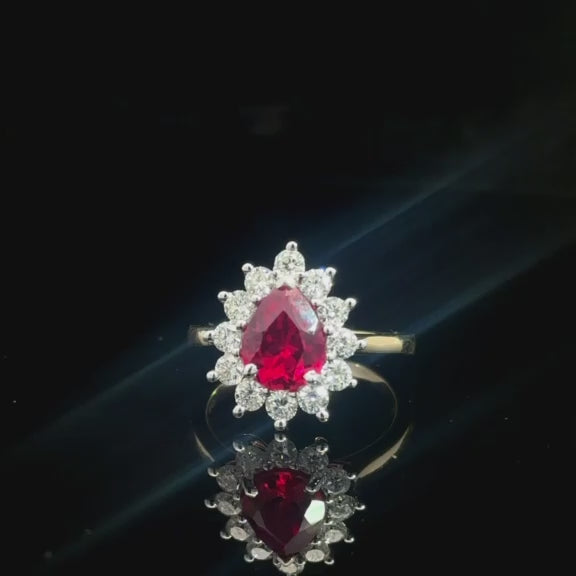 Edie Mae – Lab-Grown Ruby & Diamond Halo Ring – 2.82ct