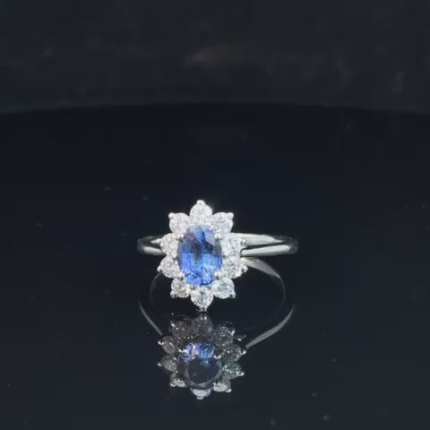 Platinum Halo Sapphire & Diamond Cluster Ring (2.14ct Total)
