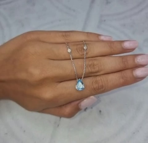 AZURE PEAR CLASSIC – Natural Aquamarine & Diamond Station Drop Pendant – 1.80ct